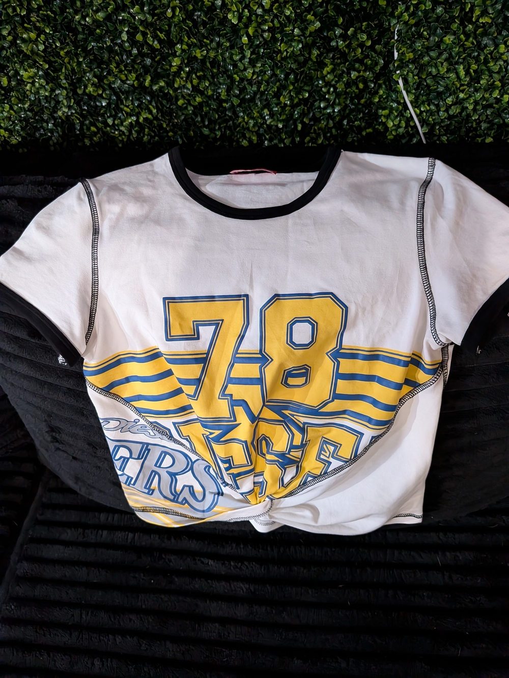 Diesel White Cropped Tee with Yellow & Blue '78 Graphic